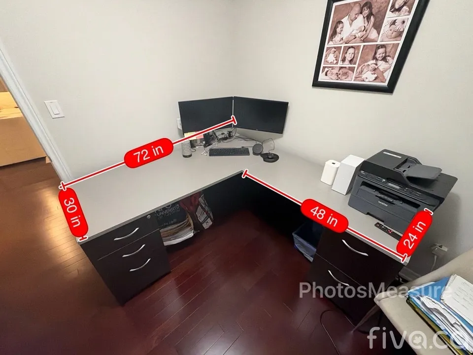 L-Shaped Office Desk with Drawers – 72 x 48 in