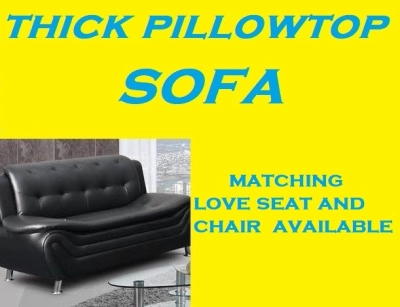 Thick Luxury Pillow Top Tufted Premium Faux Leather Sofa/Couch .