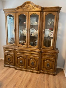 Solid Oak Two Piece China Cabinet