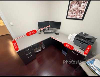 L-Shaped Office Desk with Drawers – 72 x 48 in