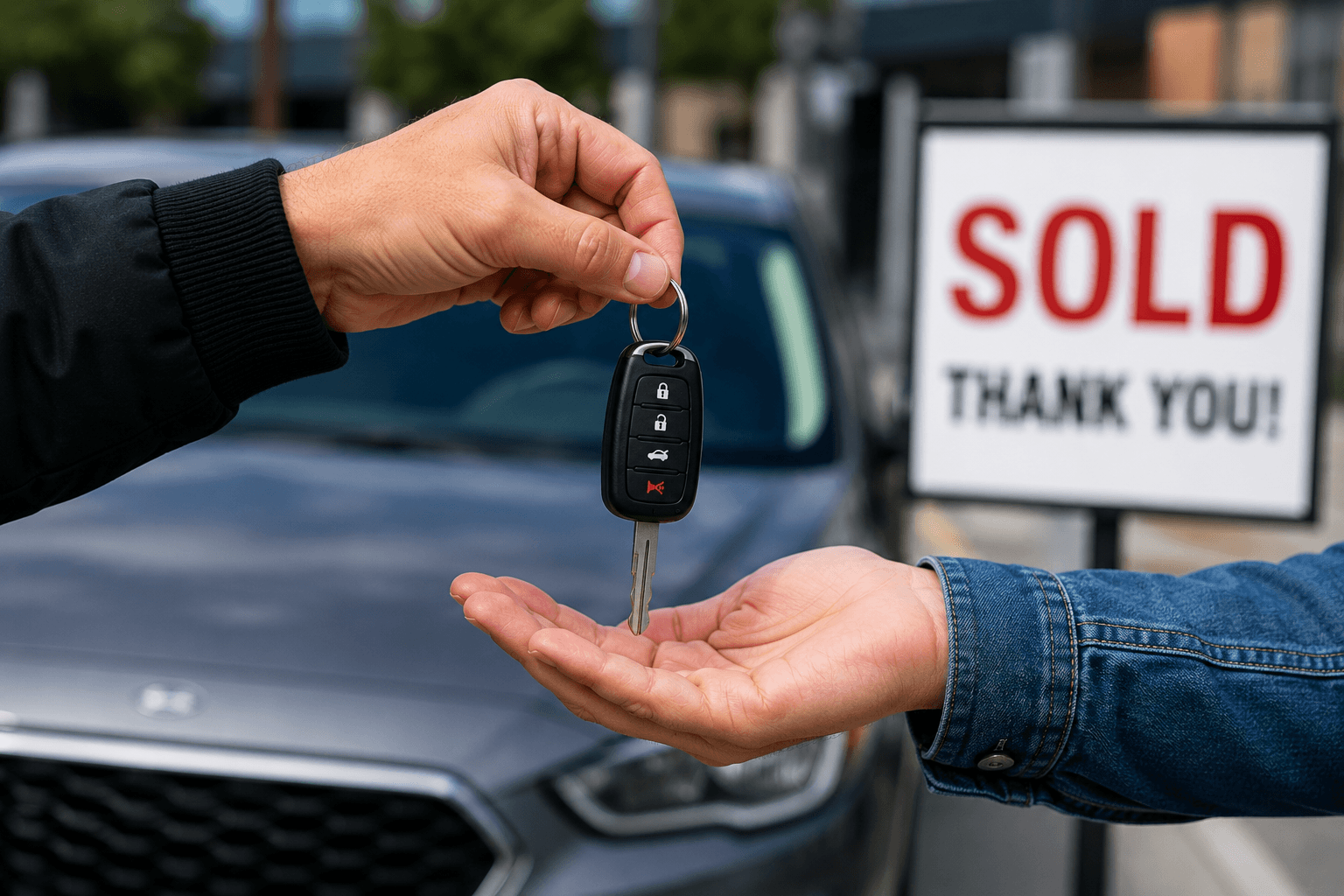 Handing over car keys to a buyer after sale