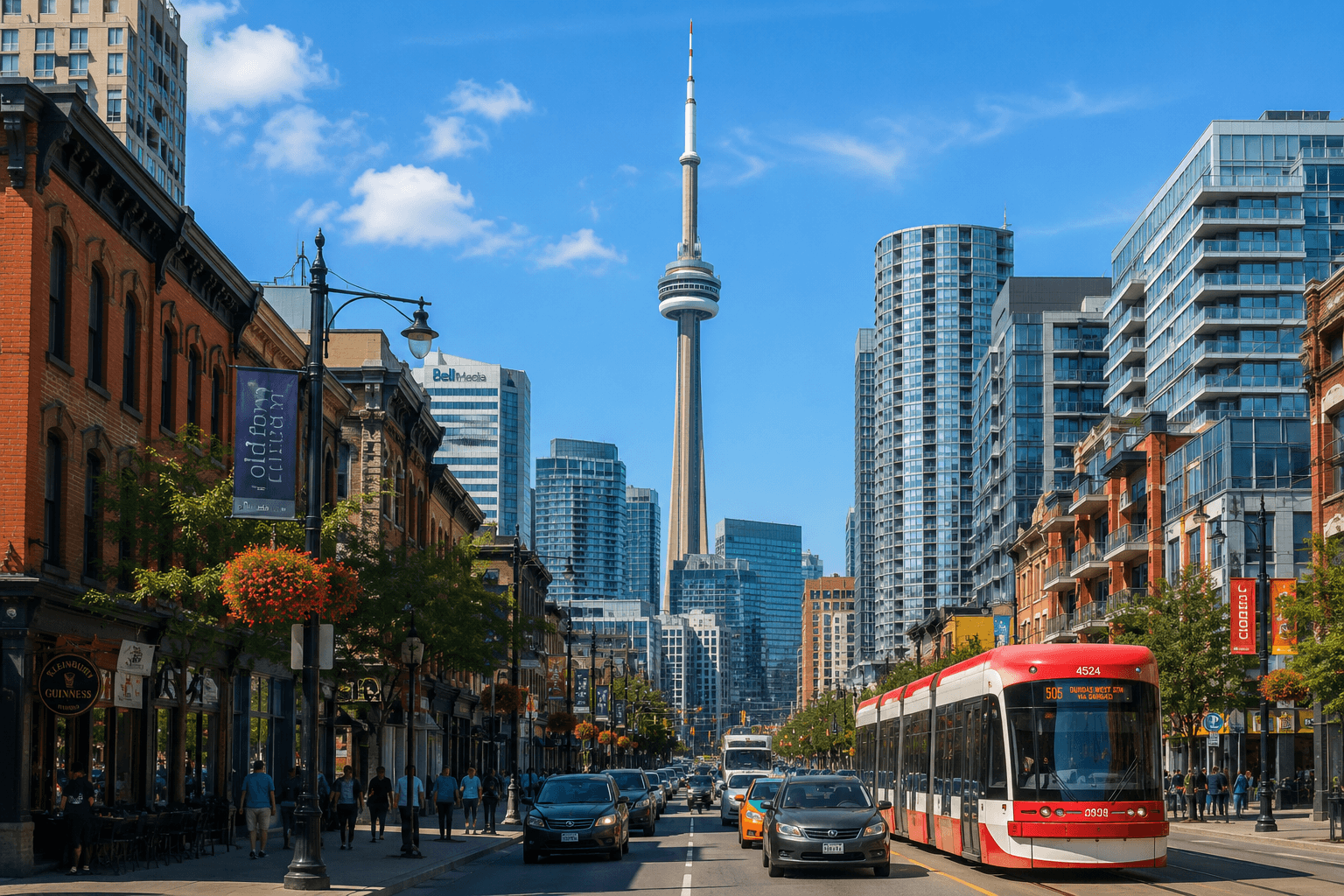 Toronto city street with CN Tower in background